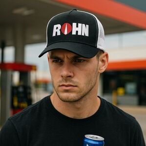 ROHN Black & White Trucker Hat Embroidered Logo Adjustable Mesh Back Baseball Ca